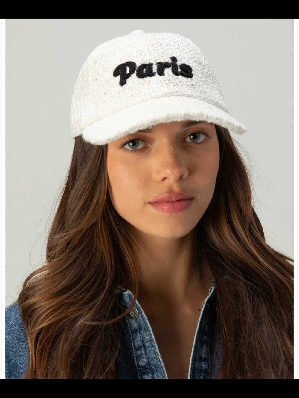 Tilly's White 'Paris' Bouclé Baseball Cap with Black Embroidery NWOT